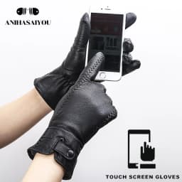 Fashion Buckskin Real Women's Leather Gloves, Comfortable Warm Women's Winter Gloves Cold Protection Gloves for Women - 2265