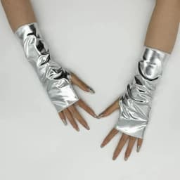 1Pair Women's Faux Patent Leather Punk Gothic Style Short Fingerless Gloves Fashion Hip Hop Performance Party Half Finger Mitten