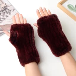Winter Warm Real Fur Fingerless Gloves Women Knit Fur Mitten Girls 100% Real Genuine Knitted Rex Rabbit Fur Mittens