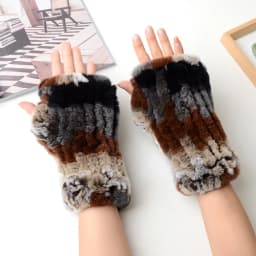 Winter Warm Real Fur Fingerless Gloves Women Knit Fur Mitten Girls 100% Real Genuine Knitted Rex Rabbit Fur Mittens
