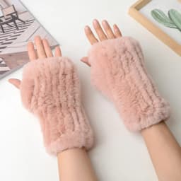 Winter Warm Real Fur Fingerless Gloves Women Knit Fur Mitten Girls 100% Real Genuine Knitted Rex Rabbit Fur Mittens