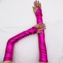 Women Ladies Wetlook Metallic Fingerless Latex Mittens Patent Leather Elbow Length Long Gloves Sexy Party Night Club Dancewear
