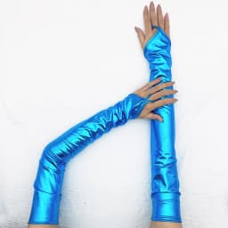 Women Ladies Wetlook Metallic Fingerless Latex Mittens Patent Leather Elbow Length Long Gloves Sexy Party Night Club Dancewear
