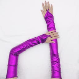 Women Ladies Wetlook Metallic Fingerless Latex Mittens Patent Leather Elbow Length Long Gloves Sexy Party Night Club Dancewear