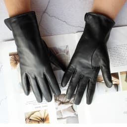 Women's Color Sheepskin Leather Gloves Straight Style Fleece Lined for Spring Autumn Outdoor Travel Cycling Car Driving