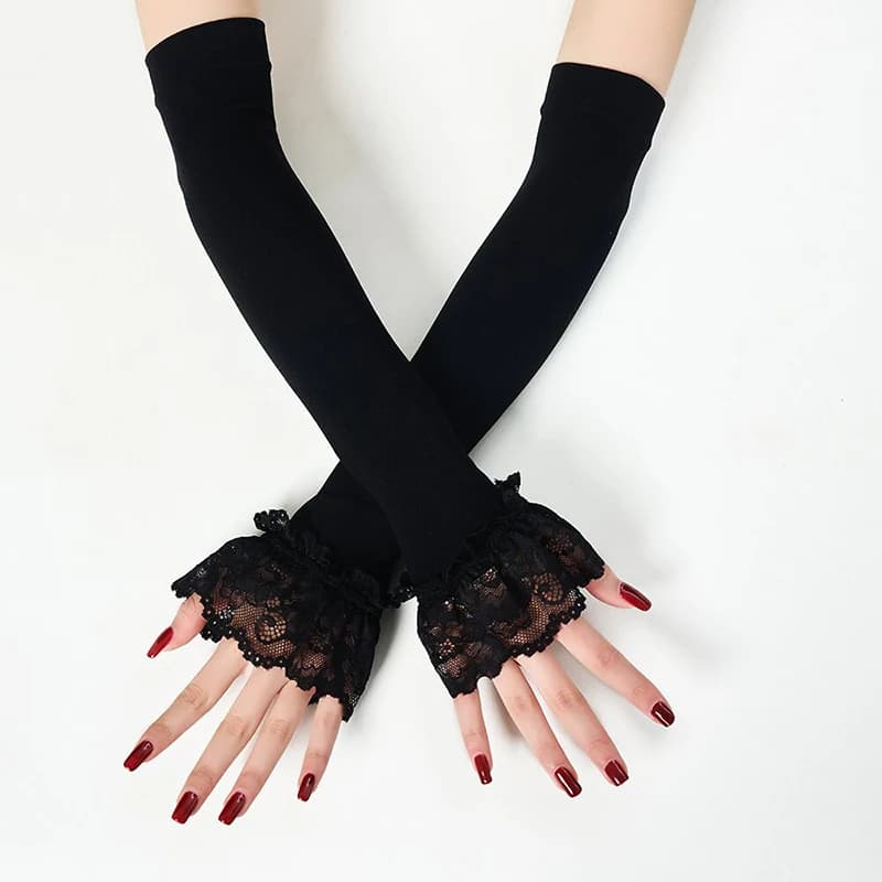 Women Long Elastic Arm Sleeve Fingerless Driving Gloves Sexy Lace Arm Cover Sun Protection Wrist Sleeve Comfort Soft Mittens