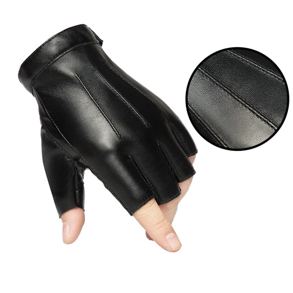 Men Women Gloves PU Leather Fingerless Fitness Sports Button Street Dance Perform Fishing Tactics Four Seasons Cycling Gloves