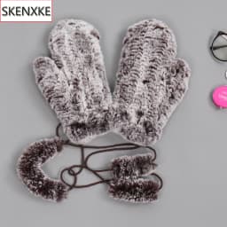 Hot Sale Natural Real Rex Rabbit Fur Gloves Good Elastic Women Winter Knitted Real Rabbit Fur Mittens Outdoor Genuine Fur Gloves