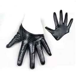 HOOLDW New Design Sexy Leather Gloves For Women Half Palm PU Leather Gloves Dancing Party Show Gloves Black Mittens Costume