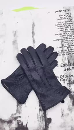 Winter Men's Deerskin Gloves Wrist Fashion New Genuine Deerskin Gloves Wool Lining Machine Sewing Warm Driving Riding Riding Col