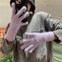 Striped Thermal Knitted Gloves Rabbit Fur Thickened Autumn Winter Warm Gloves Windproof Cold Resistant Knitted Gloves