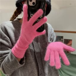 Striped Thermal Knitted Gloves Rabbit Fur Thickened Autumn Winter Warm Gloves Windproof Cold Resistant Knitted Gloves