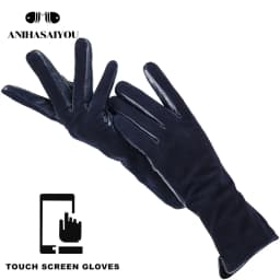 Fashion winter warm touch gloves genuine leather 50% genuine suede 50% women's leather gloves color long women's gloves -2008