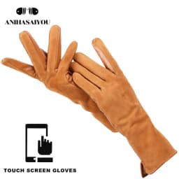 Fashion winter warm touch gloves genuine leather 50% genuine suede 50% women's leather gloves color long women's gloves -2008