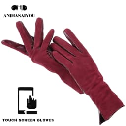 Fashion winter warm touch gloves genuine leather 50% genuine suede 50% women's leather gloves color long women's gloves -2008