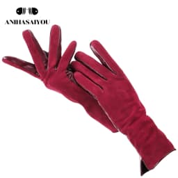 Fashion winter warm touch gloves genuine leather 50% genuine suede 50% women's leather gloves color long women's gloves -2008