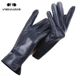High Grade Women Leather Gloves, Genuine Leather Light Grey Warm Women's Winter Mittens, Simple Sheepskin Gloves Female-2226H