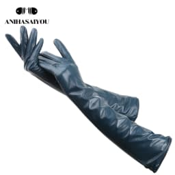 Multiple Colors 50cm Long Leather Gloves, Sheepskin Women's Leather Gloves, Warm Women's Winter Gloves, Simple Women's Gloves-22