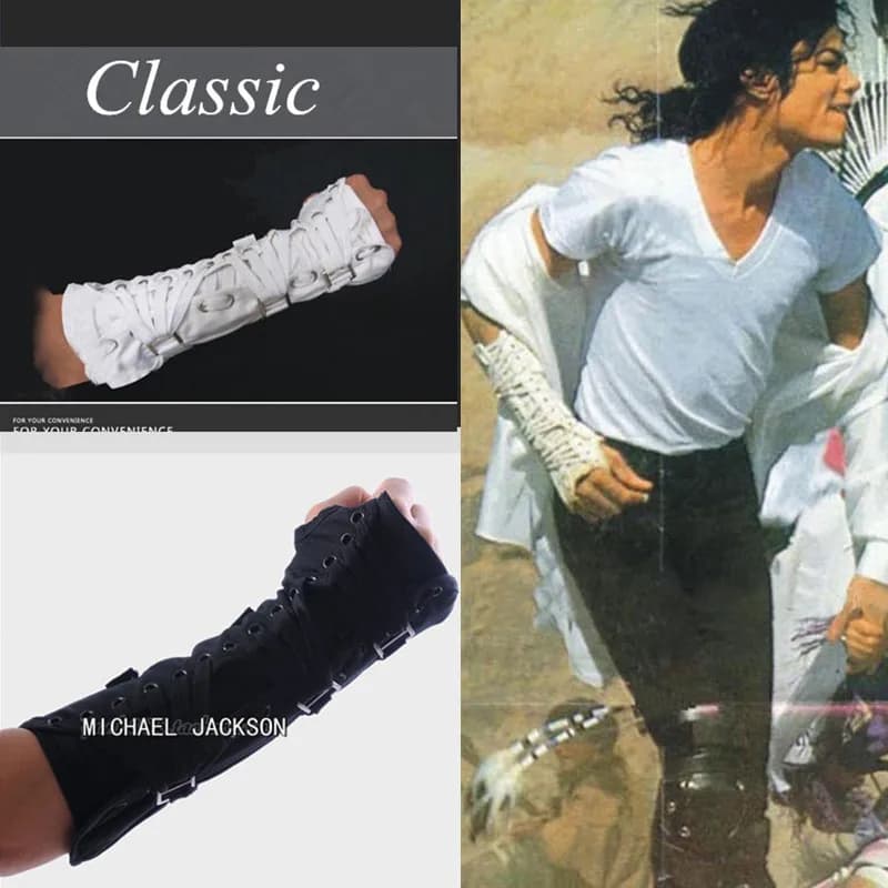 Rare Michael Jackson Punk Armbrace BAD Jam Black White Cotton Glove For Fans Punk For Performance Party Show Imitation