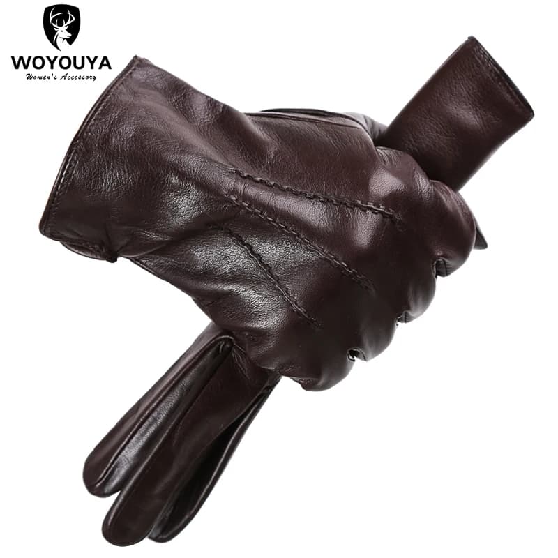 Comfortable Keep Warm Gloves Male Winter, Water Ripple Design Sheepskin Men's Gloves, Black Men's Leather Gloves-8001Y