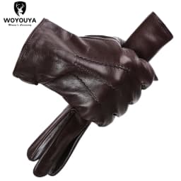 Comfortable Keep Warm Gloves Male Winter, Water Ripple Design Sheepskin Men's Gloves, Black Men's Leather Gloves-8001Y