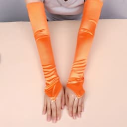 49CM Women Satin Hook Finger Long Fingerless Gloves Solid Retro Style Opera Elasticity Wedding Bride Cosplay Stage Performance