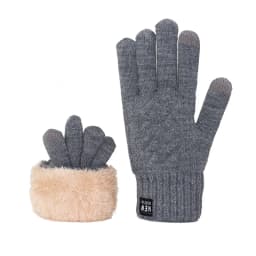 Wholesale Fleece Lined Fashion Warm Black Cable Knitted Winter Touch Screen Gloves