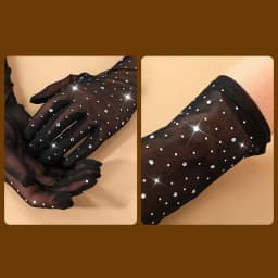 Women Sexy Thin Hollow Flash Drilling Elasticity Lace Mesh Long Gloves Cosplay Halloween Party Nightclub Pole Dance Accessories