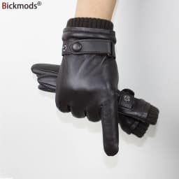 Touch Screen Leather Sheepskin Gloves Men's Winter Thickening Warmth Motorcycle Driving Fashion 2026 New Brown Finger Gloves