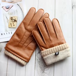 Touch Screen Leather Sheepskin Gloves Men's Winter Thickening Warmth Motorcycle Driving Fashion 2026 New Brown Finger Gloves