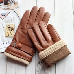 Touch Screen Leather Sheepskin Gloves Men's Winter Thickening Warmth Motorcycle Driving Fashion 2026 New Brown Finger Gloves