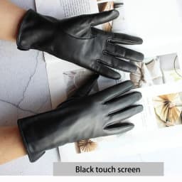 Color Sheepskin Leather Gloves Women's Straight Style Wool Lining Fall/Winter Warm Motorcycle Riding Car Driving Finger Gloves