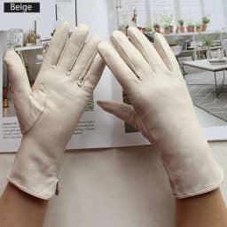 Color Sheepskin Leather Gloves Women's Straight Style Wool Lining Fall/Winter Warm Motorcycle Riding Car Driving Finger Gloves