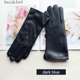 Color Sheepskin Leather Gloves Women's Straight Style Wool Lining Fall/Winter Warm Motorcycle Riding Car Driving Finger Gloves