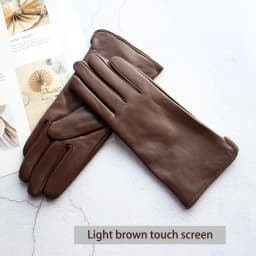 Color Sheepskin Leather Gloves Women's Straight Style Wool Lining Fall/Winter Warm Motorcycle Riding Car Driving Finger Gloves