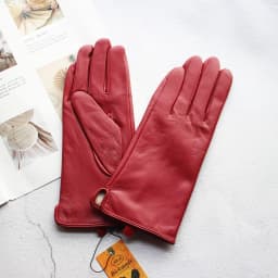Color Sheepskin Leather Gloves Women's Straight Style Wool Lining Fall/Winter Warm Motorcycle Riding Car Driving Finger Gloves