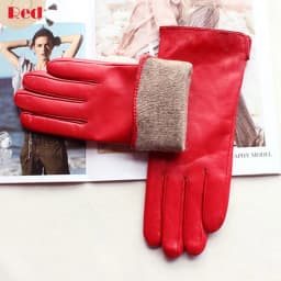 Color Sheepskin Leather Gloves Women's Straight Style Wool Lining Fall/Winter Warm Motorcycle Riding Car Driving Finger Gloves