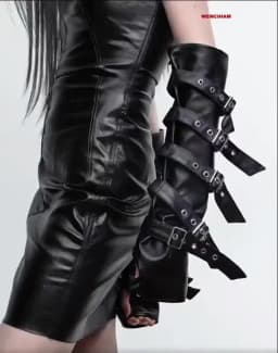 Gothic Punk Pu Leather Long Gloves Woman Techwear Style Adjustable Leather Strap Fingerless Gloves Hip Hop Cosplay Arm Sleeves