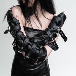 Gothic Punk Pu Leather Long Gloves Woman Techwear Style Adjustable Leather Strap Fingerless Gloves Hip Hop Cosplay Arm Sleeves