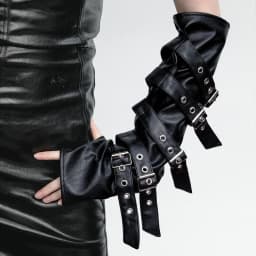 Gothic Punk Pu Leather Long Gloves Woman Techwear Style Adjustable Leather Strap Fingerless Gloves Hip Hop Cosplay Arm Sleeves