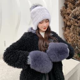 New Women 100% Real Knitted Thick Genuine Fox Fur Mittens Winter Warm Lady Real Fur Gloves Knit Fur Mitten