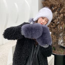 New Women 100% Real Knitted Thick Genuine Fox Fur Mittens Winter Warm Lady Real Fur Gloves Knit Fur Mitten