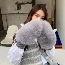 New Women 100% Real Knitted Thick Genuine Fox Fur Mittens Winter Warm Lady Real Fur Gloves Knit Fur Mitten