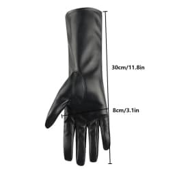 Women 30cm Long Black PU Leather Gloves Cosplay Stage Performance Fashion Winter Keep Warm Velvet Lining Windproof Mittens