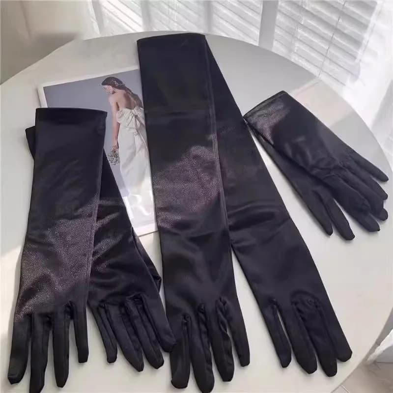3 Lengths 23 cm 38 cm 55 cn Solid Black White Satin Gloves Women Elegant Etiquette Evening Bride Dress Wedding Opera Elbow Glove