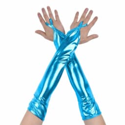 Women Ladies Long Shinny Leather Gloves Big Sleeve Lantern Sleeve Emulation Bright Female Arm Gloves