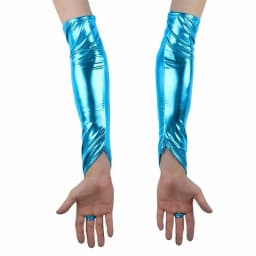 Women Ladies Long Shinny Leather Gloves Big Sleeve Lantern Sleeve Emulation Bright Female Arm Gloves