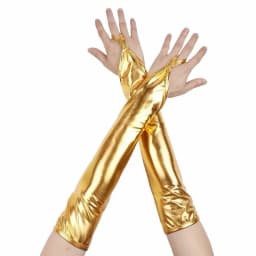 Women Ladies Long Shinny Leather Gloves Big Sleeve Lantern Sleeve Emulation Bright Female Arm Gloves