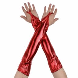 Women Ladies Long Shinny Leather Gloves Big Sleeve Lantern Sleeve Emulation Bright Female Arm Gloves