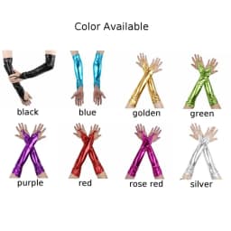 Women Ladies Long Shinny Leather Gloves Big Sleeve Lantern Sleeve Emulation Bright Female Arm Gloves